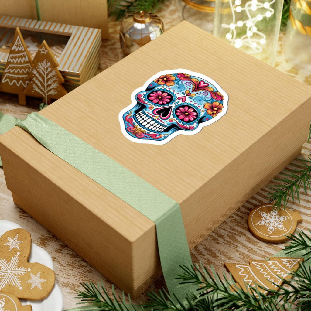 Pink bloom sugar skull waterproof vinyl sticker with floral details for laptops and water bottles — view 3
