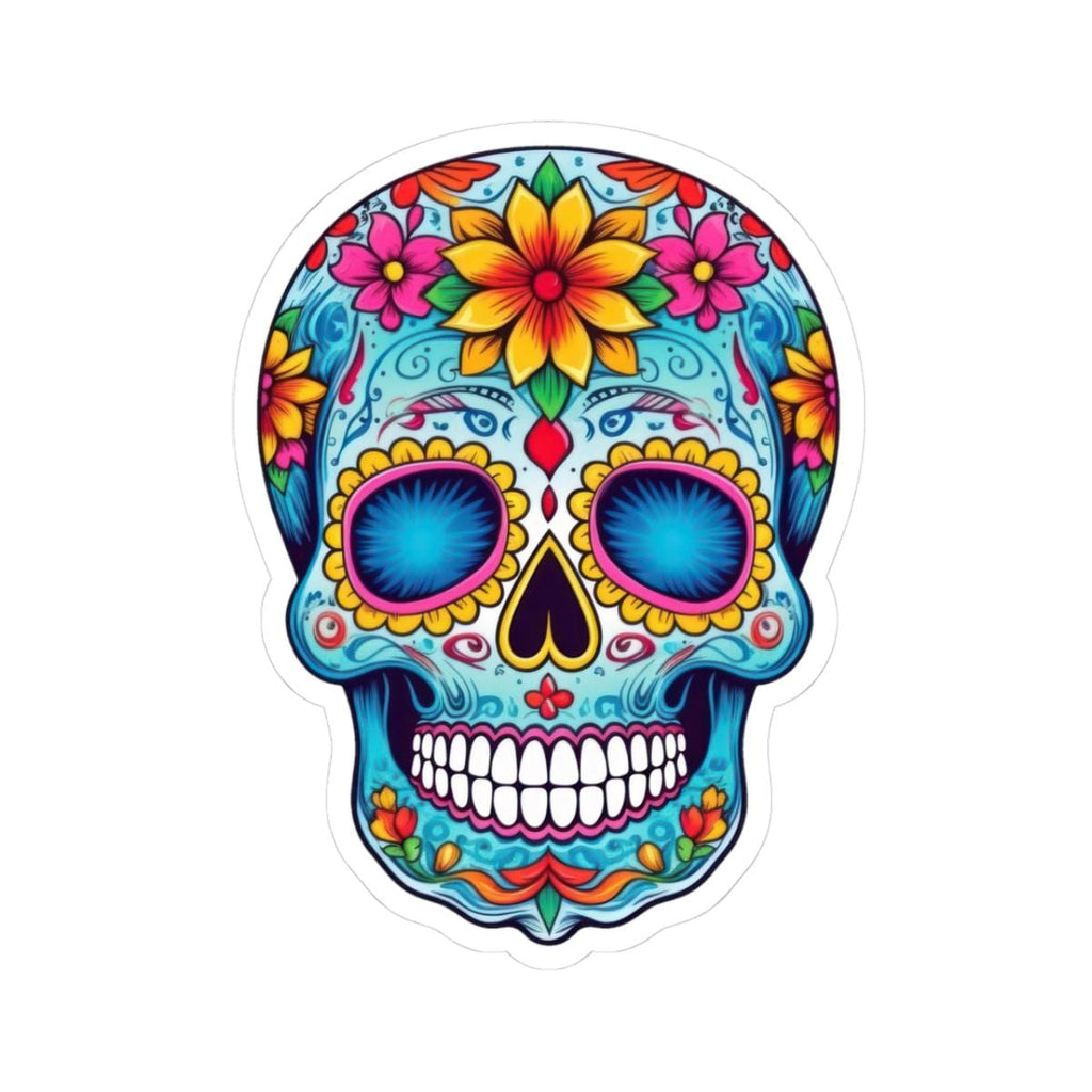 Vibrant floral sugar skull vinyl sticker for laptops and water bottles with colorful waterproof finish.