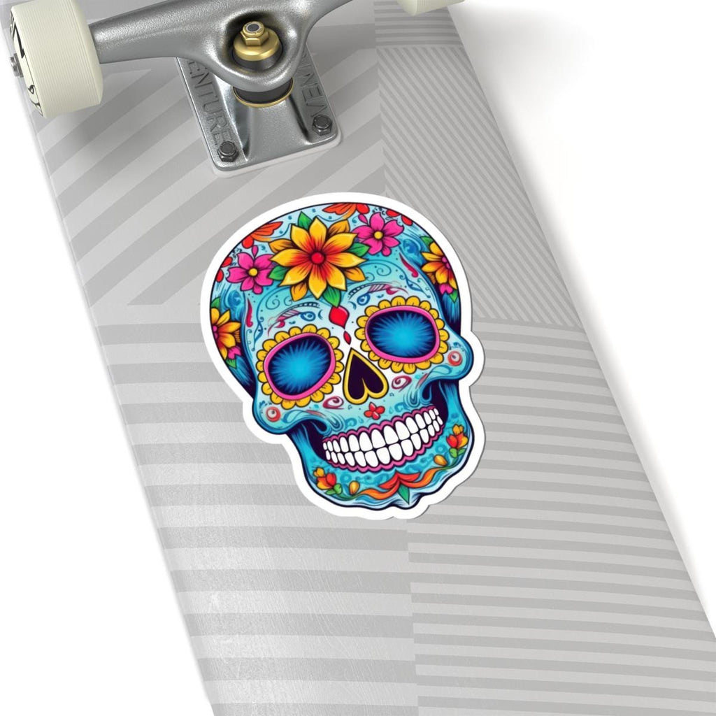 Vibrant floral sugar skull vinyl sticker for laptops and water bottles with colorful waterproof finish. — view 2