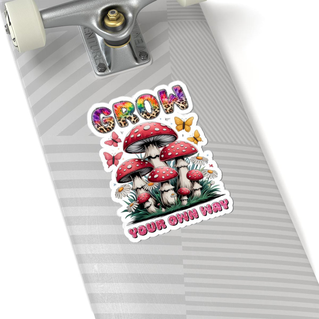 Whimsical mushroom garden retro art vinyl sticker with a vibrant waterproof finish — view 2
