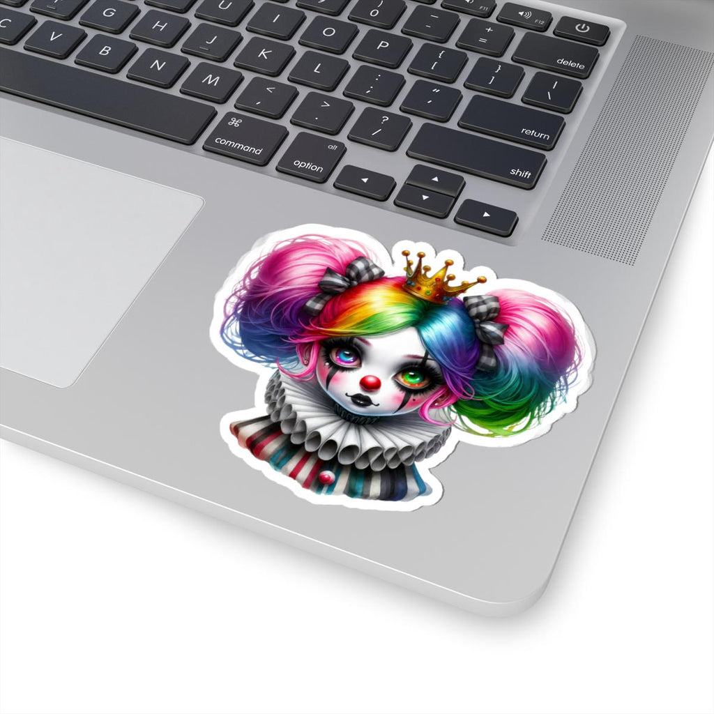 Rainbow circuscore clown girl vinyl sticker featuring pastel goth princess design. — view 5