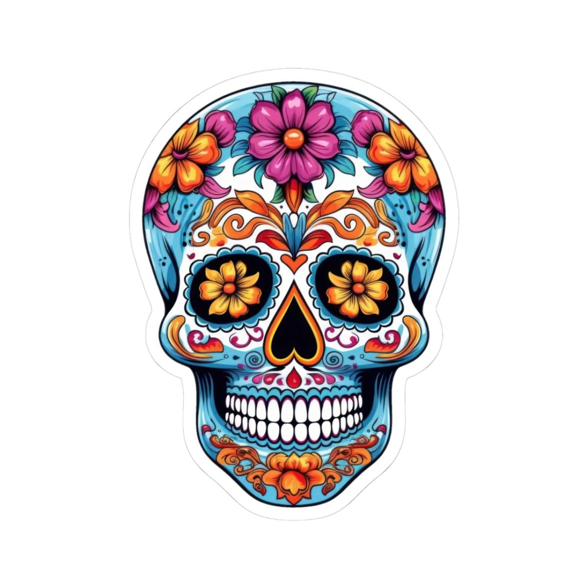 Colorful floral sugar skull vinyl sticker, waterproof decal for laptops and water bottles in high resolution