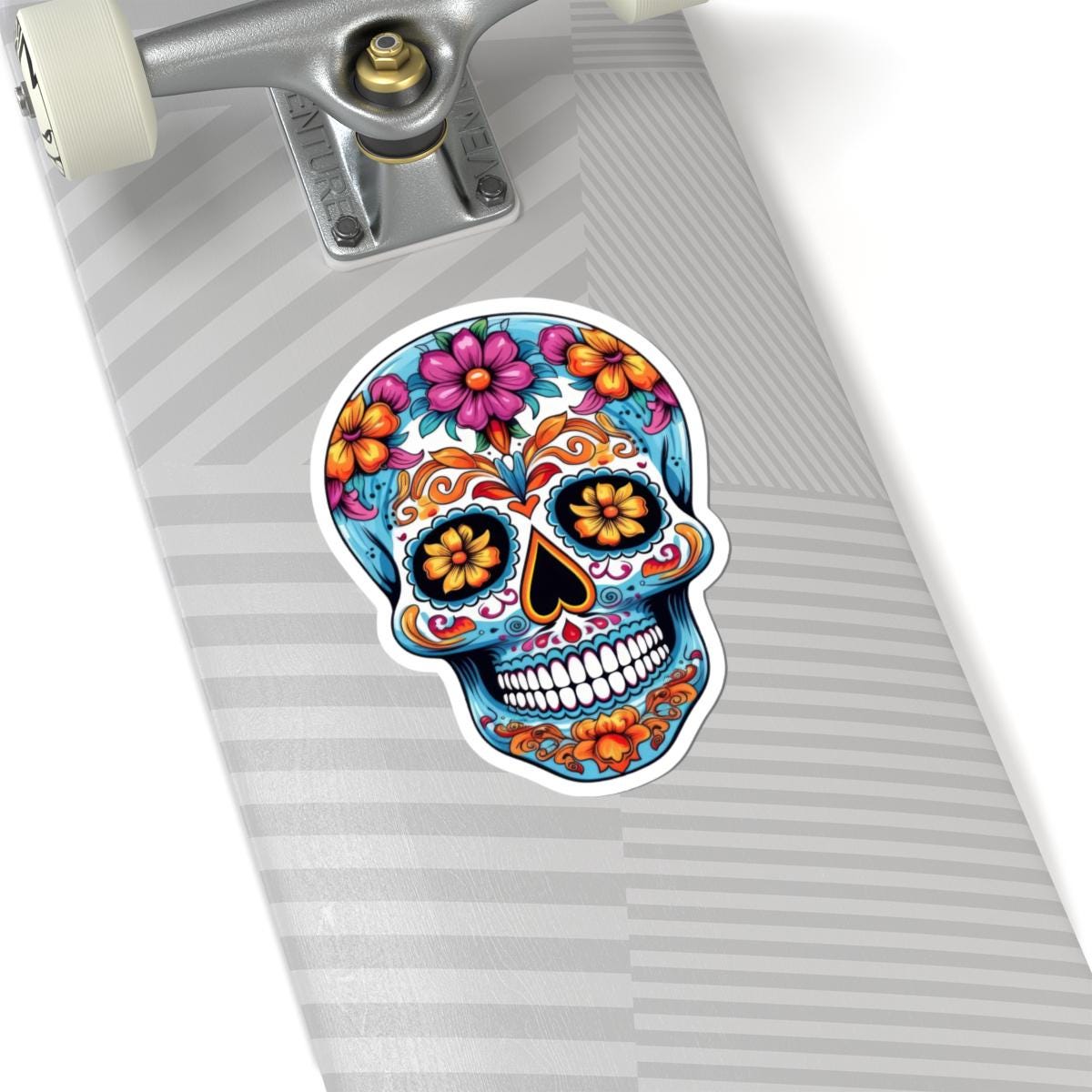 Colorful floral sugar skull vinyl sticker, waterproof decal for laptops and water bottles in high resolution — view 2