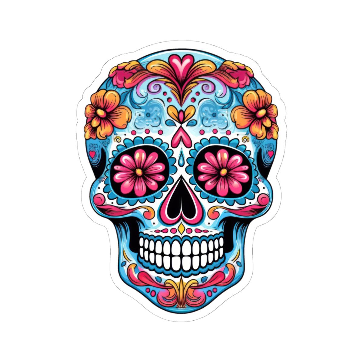 Pink bloom sugar skull waterproof vinyl sticker with floral details for laptops and water bottles — view 4