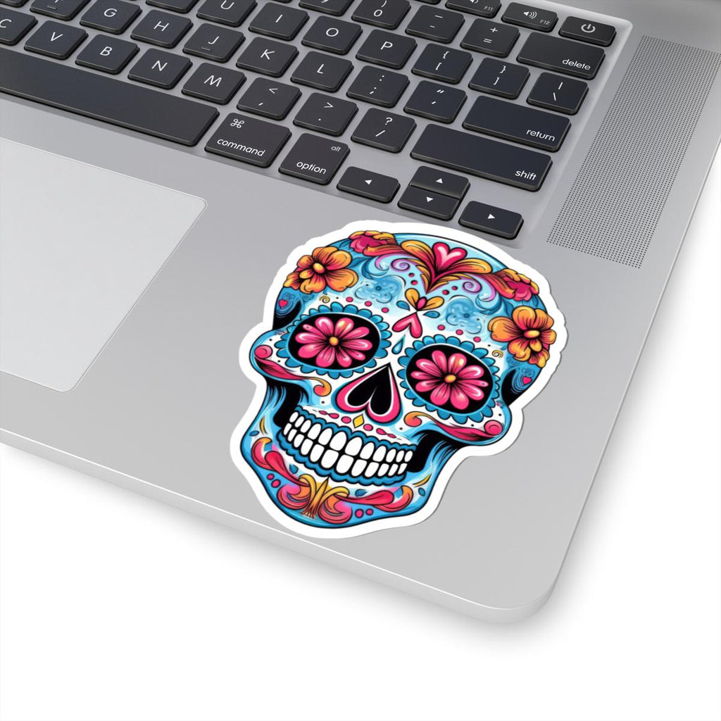 Pink bloom sugar skull waterproof vinyl sticker with floral details for laptops and water bottles — view 5
