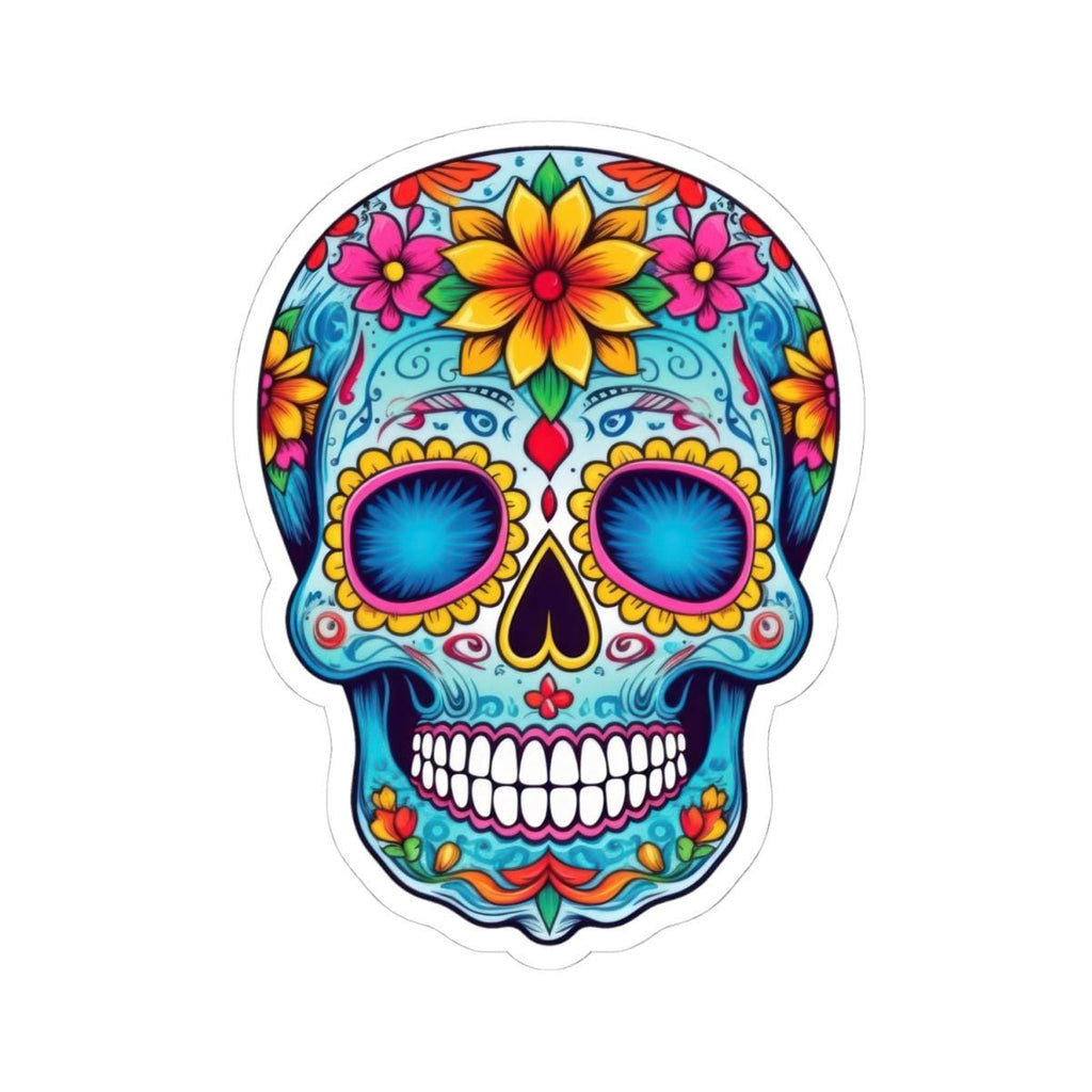 Vibrant floral sugar skull vinyl sticker for laptops and water bottles with colorful waterproof finish. — view 4