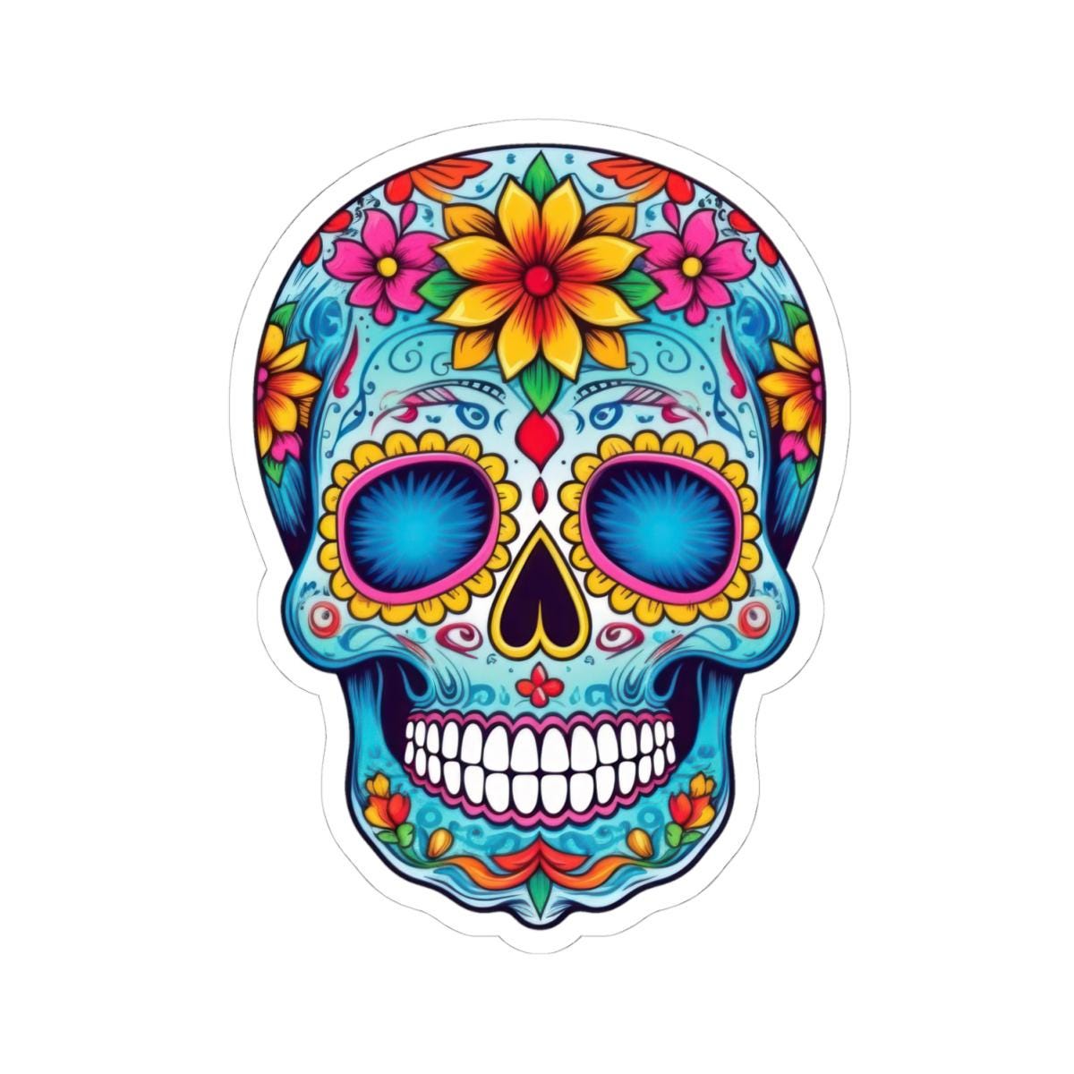Vibrant floral sugar skull vinyl sticker for laptops and water bottles with colorful waterproof finish. — view 4