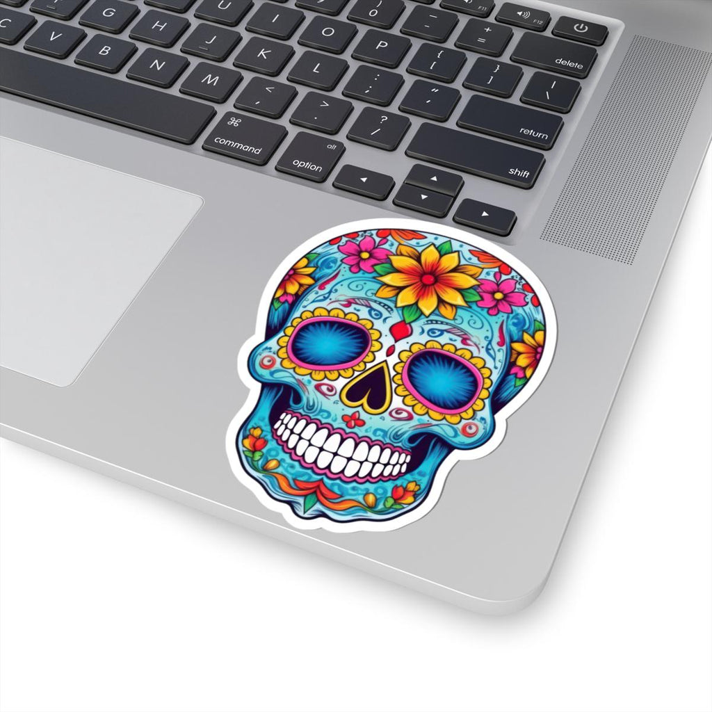 Vibrant floral sugar skull vinyl sticker for laptops and water bottles with colorful waterproof finish. — view 5