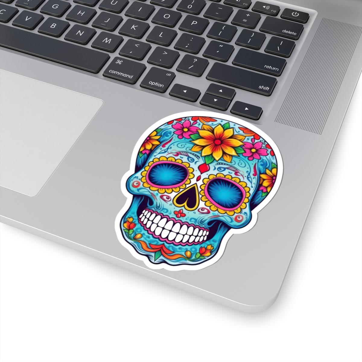 Vibrant floral sugar skull vinyl sticker for laptops and water bottles with colorful waterproof finish. — view 5