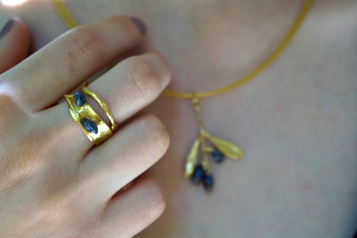 Real Olive Leaf Gold Ring, Handmade Nature Jewelry, Organic Tree Band, Gift for Longevity & Success, Eco Sustainable Sterling Silver 925-0