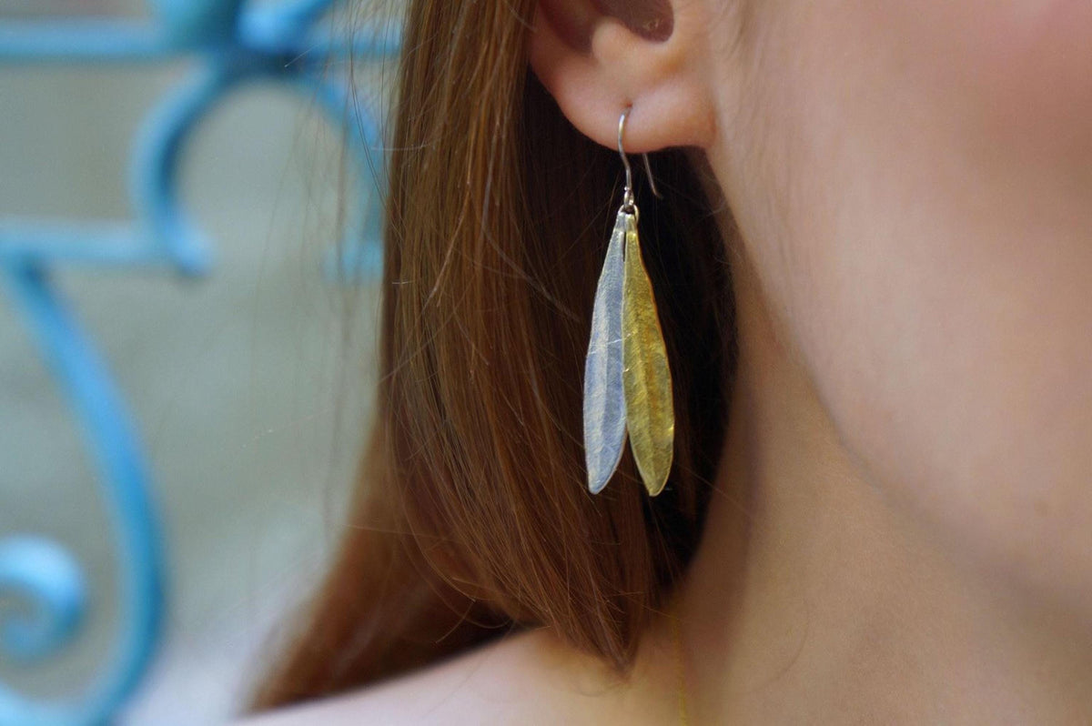 Real Olive Leaf Earrings, Handmade Statement Jewelry, Organic Tree Dangles, Gift for Health and Luck, Sterling Silver 925-0