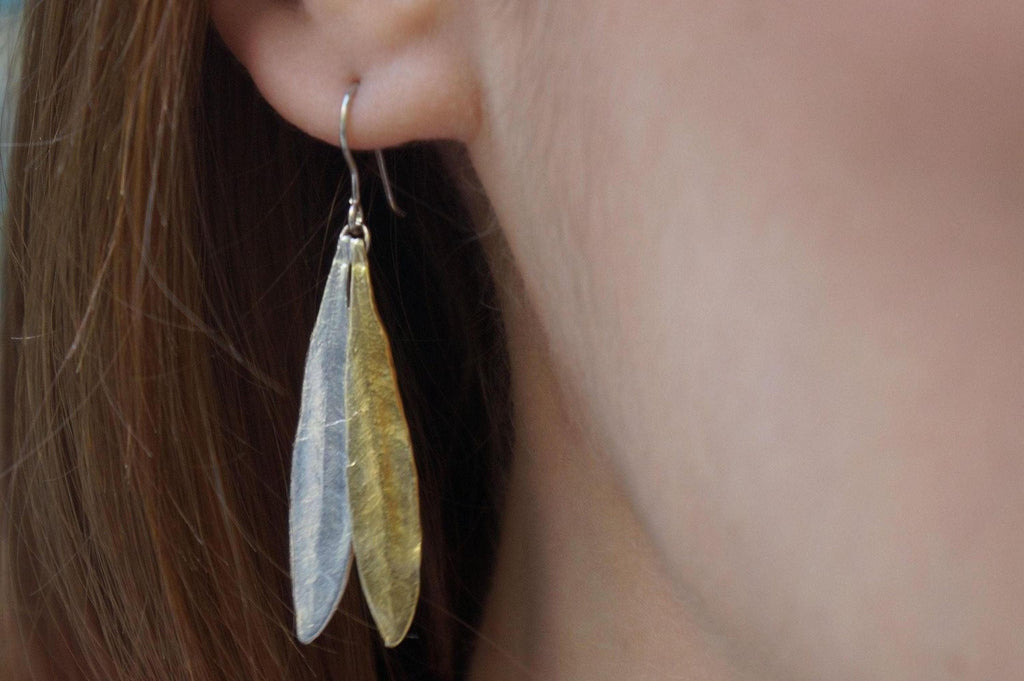 Real Olive Leaf Earrings, Handmade Statement Jewelry, Organic Tree Dangles, Gift for Health and Luck, Sterling Silver 925-1
