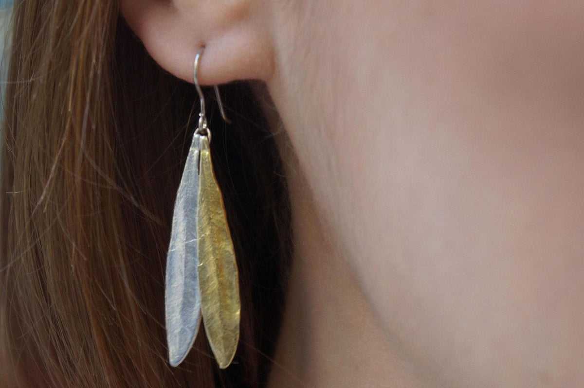 Real Olive Leaf Earrings, Handmade Statement Jewelry, Organic Tree Dangles, Gift for Health and Luck, Sterling Silver 925-1