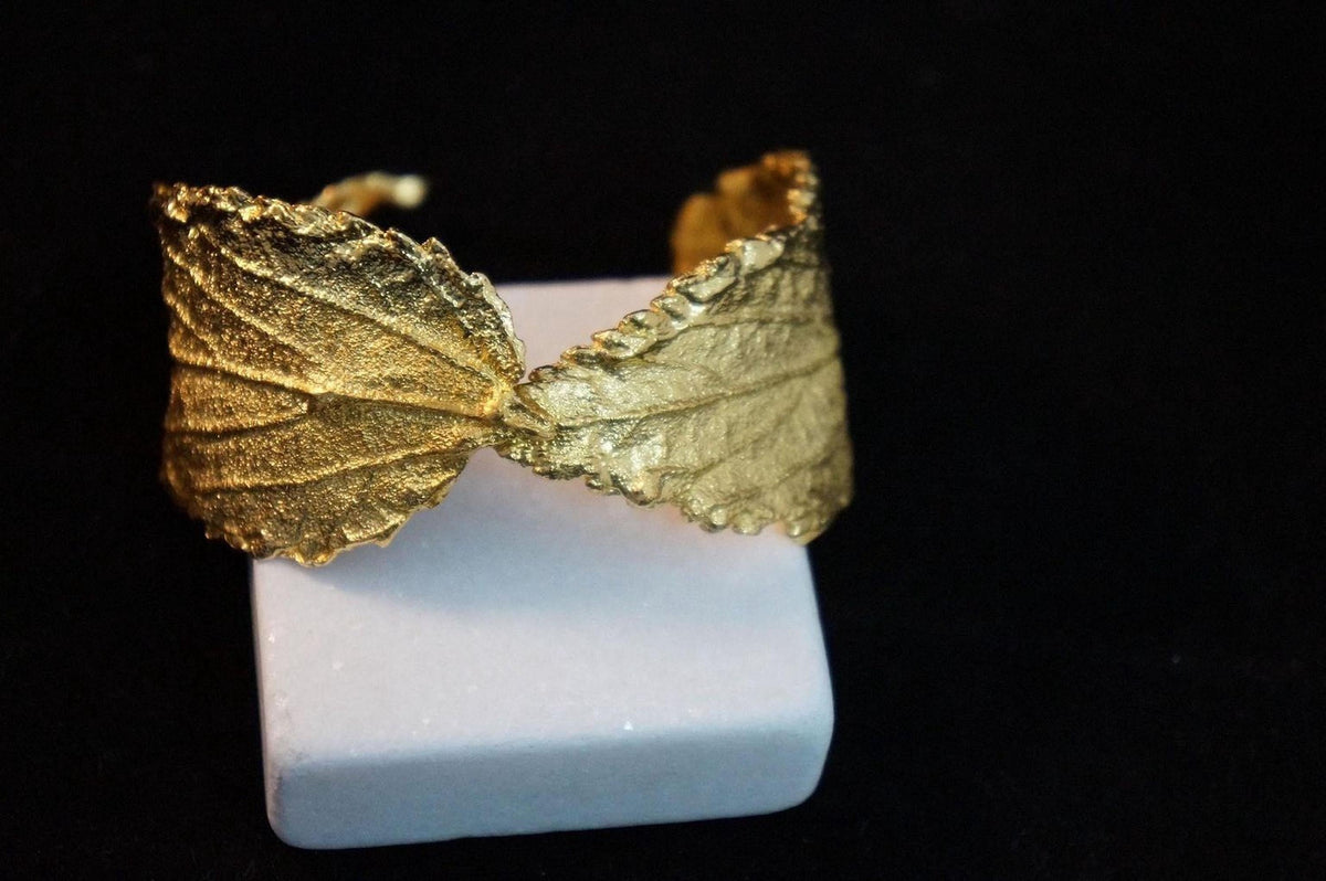 Real Hibiscus Leaf Bracelet, Handmade Nature Jewelry, Organic Forest Cuff, Gift for Beauty & Vitality, Gold or Sterling Silver 925-2