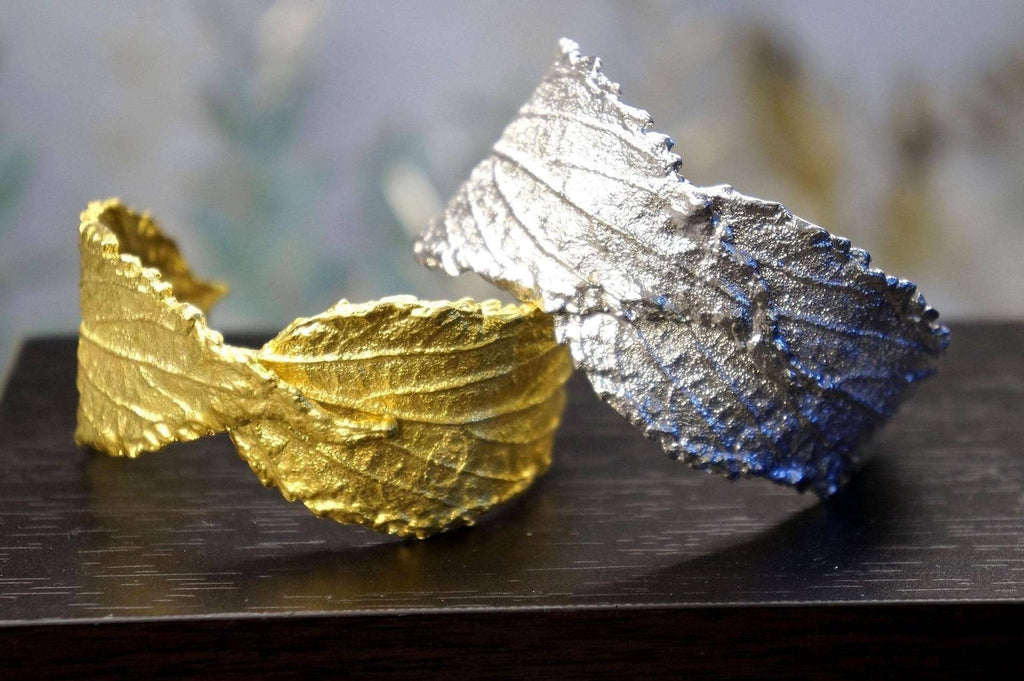 Real Hibiscus Leaf Bracelet, Handmade Nature Jewelry, Organic Forest Cuff, Gift for Beauty & Vitality, Gold or Sterling Silver 925-3