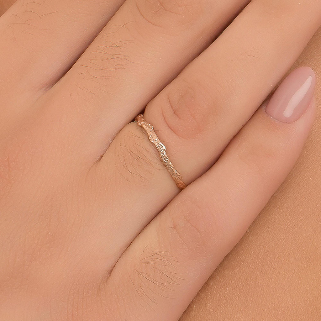 Real Juniper Branch Gold Ring, Handmade Minimalist Jewelry, Organic Dainty Band, Gift for Longevity & Health, Sterling Silver 925-0