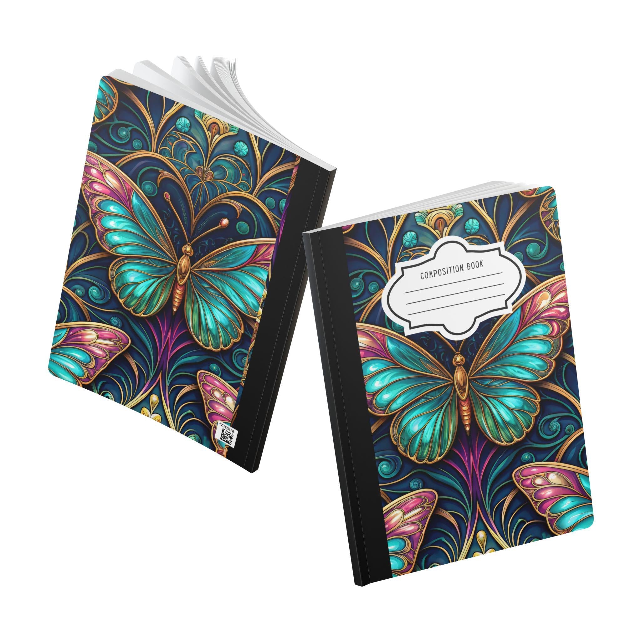 ColorFlow softcover composition notebook featuring a delicate lavender and blush watercolor floral ogee pattern. — view 5