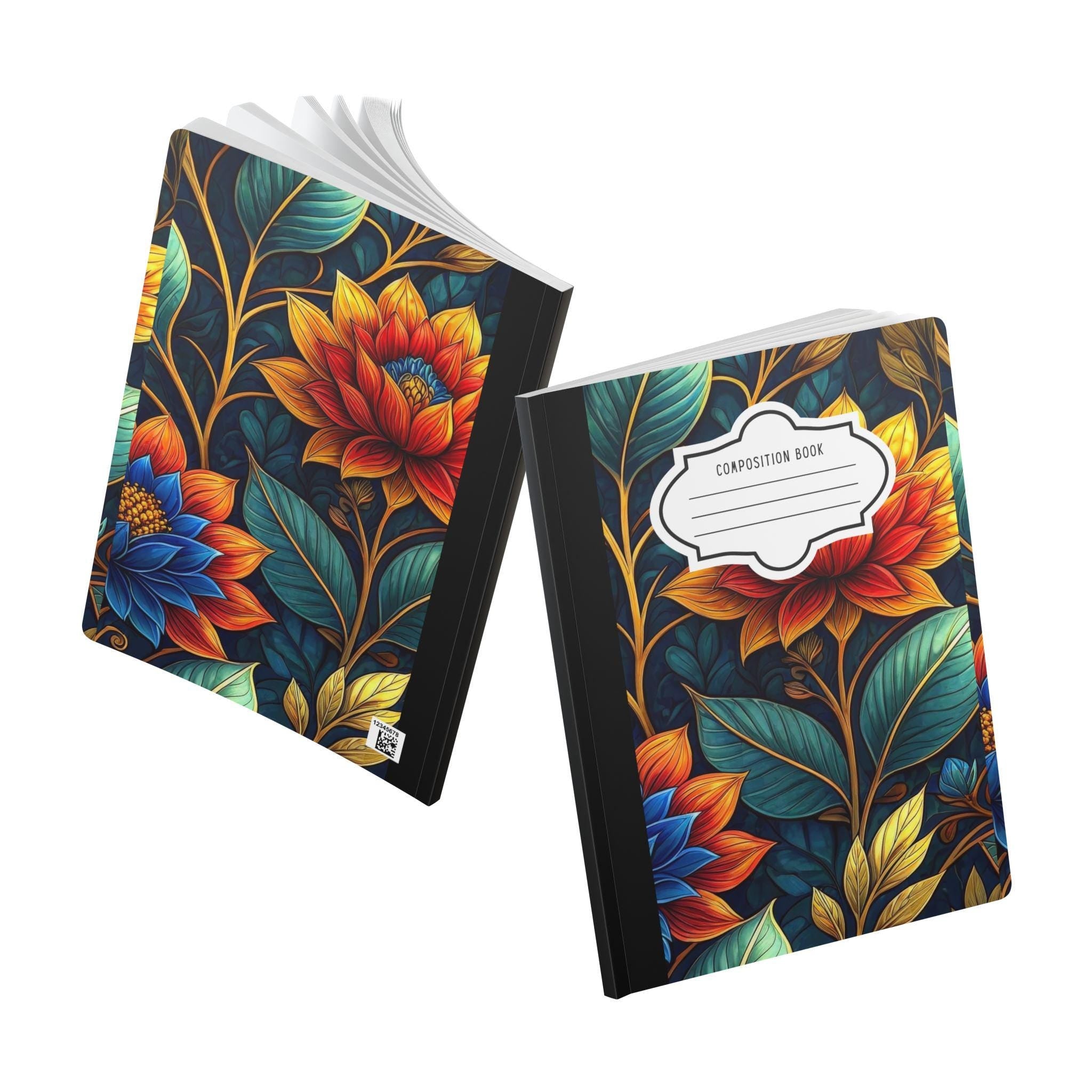 Midnight garden floral composition notebook with lavender and blush soft matte cover and lined paper — view 5