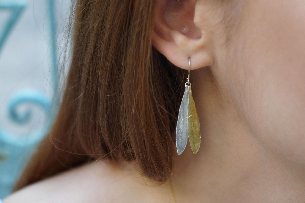Real Olive Leaf Earrings, Handmade Statement Jewelry, Organic Tree Dangles, Gift for Health and Luck, Sterling Silver 925-3