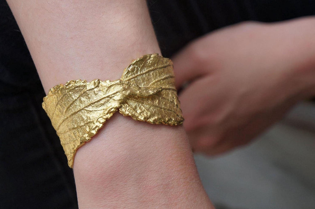 Real Hibiscus Leaf Bracelet, Handmade Nature Jewelry, Organic Forest Cuff, Gift for Beauty & Vitality, Gold or Sterling Silver 925-1