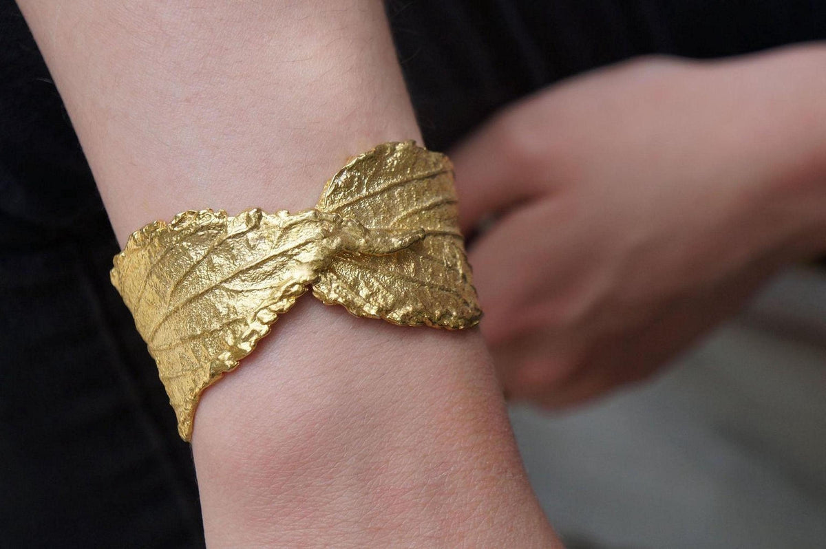 Real Hibiscus Leaf Bracelet, Handmade Nature Jewelry, Organic Forest Cuff, Gift for Beauty & Vitality, Gold or Sterling Silver 925-1