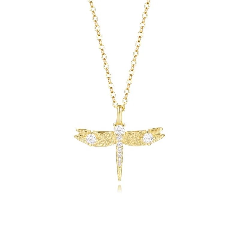 18K Gold Plated 925 Sterling Silver Elegant Dragonfly Necklace-0