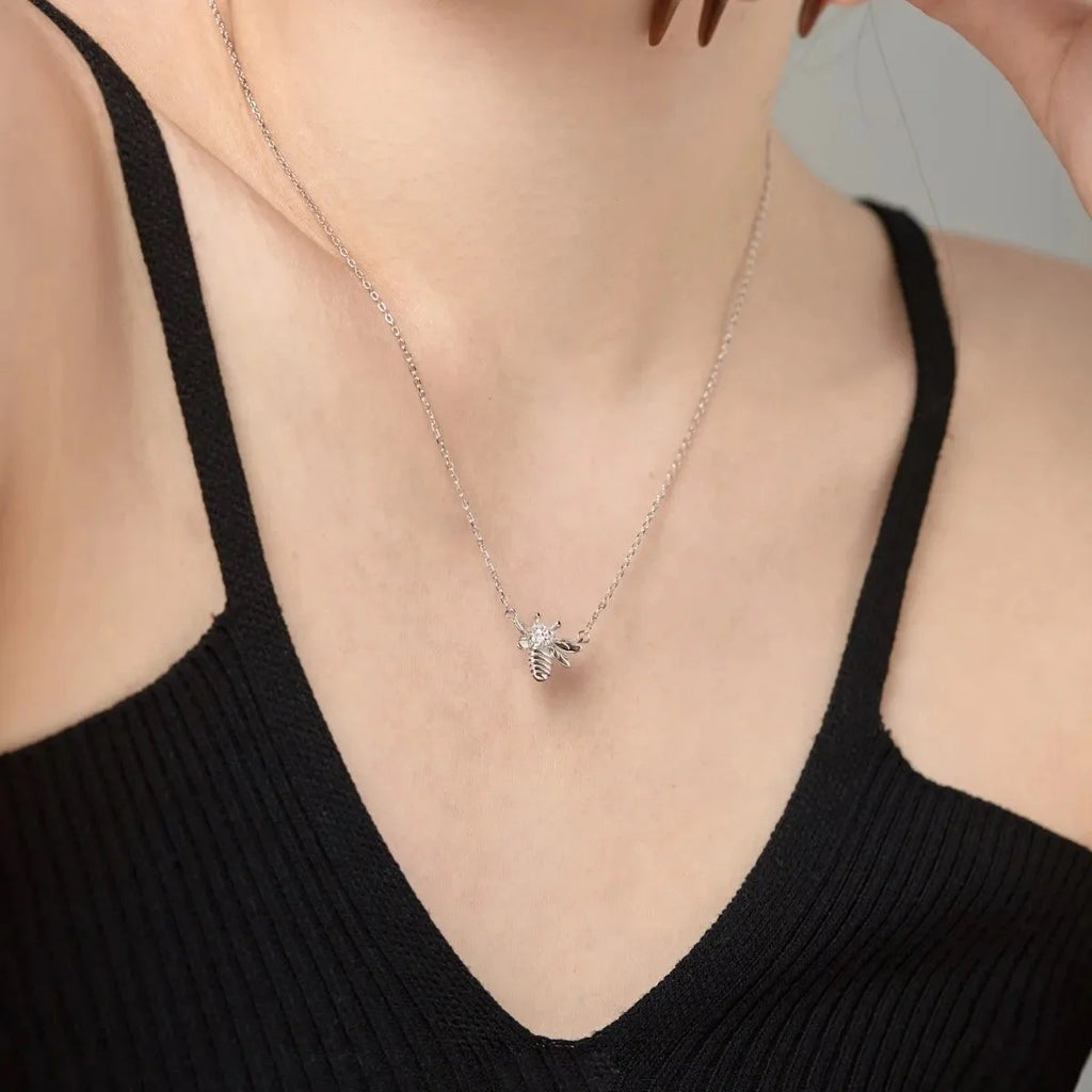 925 Sterling Silver Bee CharmNature Inspired  Necklace  Zirconia-4
