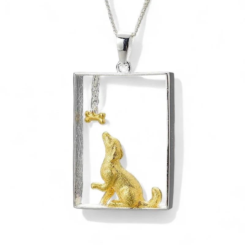 925 Sterling Silver  18K Gold-Plated Dog Pendant Handmade Pet Lover Charm-0