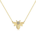 18K Gold Plated 925 Sterling Silver Bee Charm Necklace with Cubic Zirconia-0
