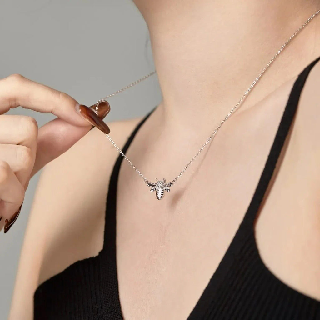 925 Sterling Silver Bee CharmNature Inspired  Necklace  Zirconia-5