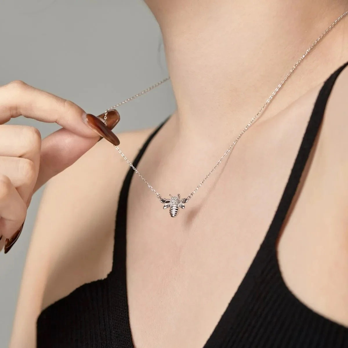 925 Sterling Silver Bee CharmNature Inspired  Necklace  Zirconia-5
