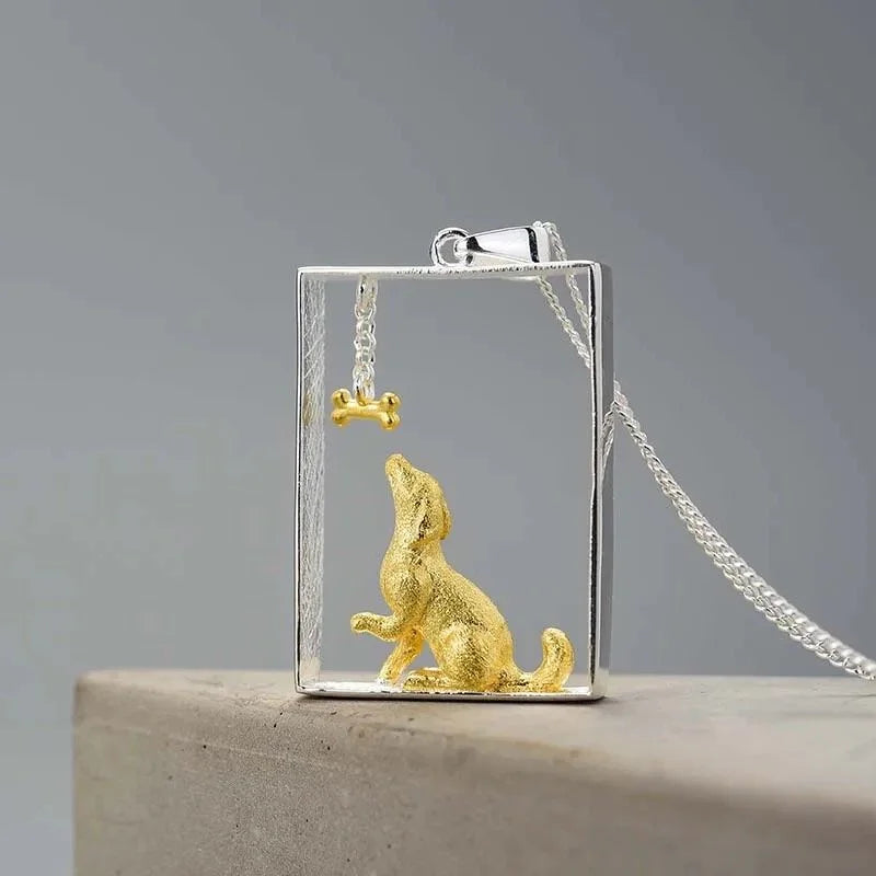 925 Sterling Silver  18K Gold-Plated Dog Pendant Handmade Pet Lover Charm-3