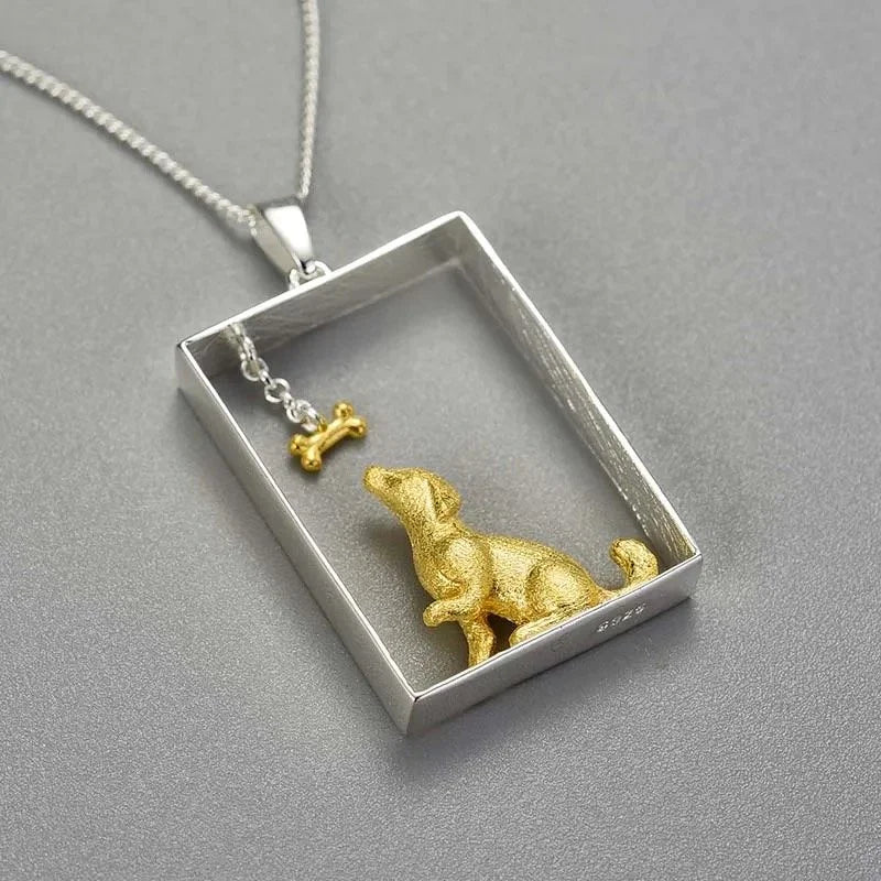 925 Sterling Silver  18K Gold-Plated Dog Pendant Handmade Pet Lover Charm-4