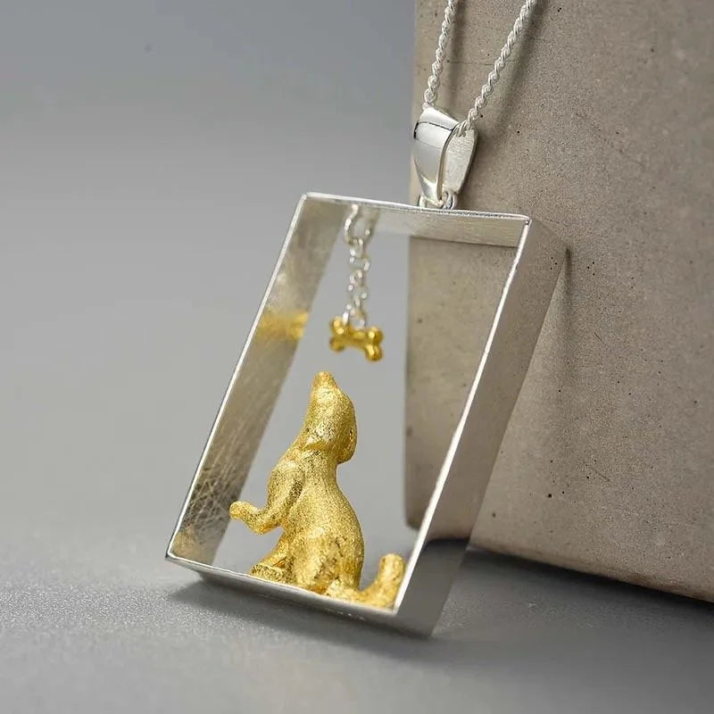 925 Sterling Silver  18K Gold-Plated Dog Pendant Handmade Pet Lover Charm-2