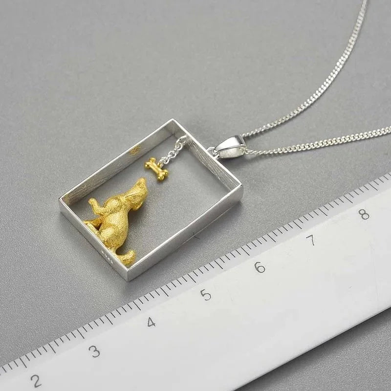 925 Sterling Silver  18K Gold-Plated Dog Pendant Handmade Pet Lover Charm-6