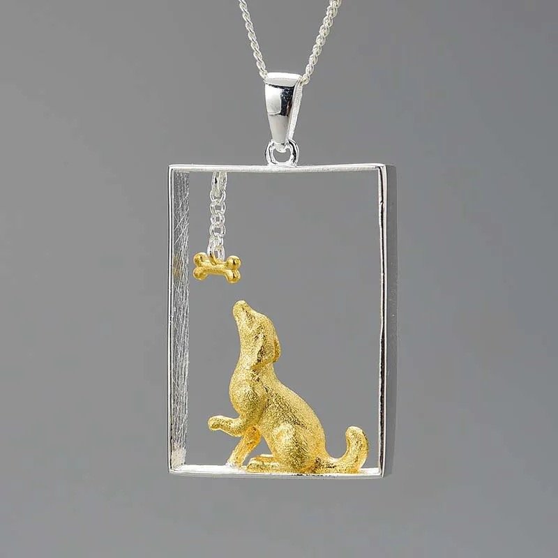 925 Sterling Silver  18K Gold-Plated Dog Pendant Handmade Pet Lover Charm-5