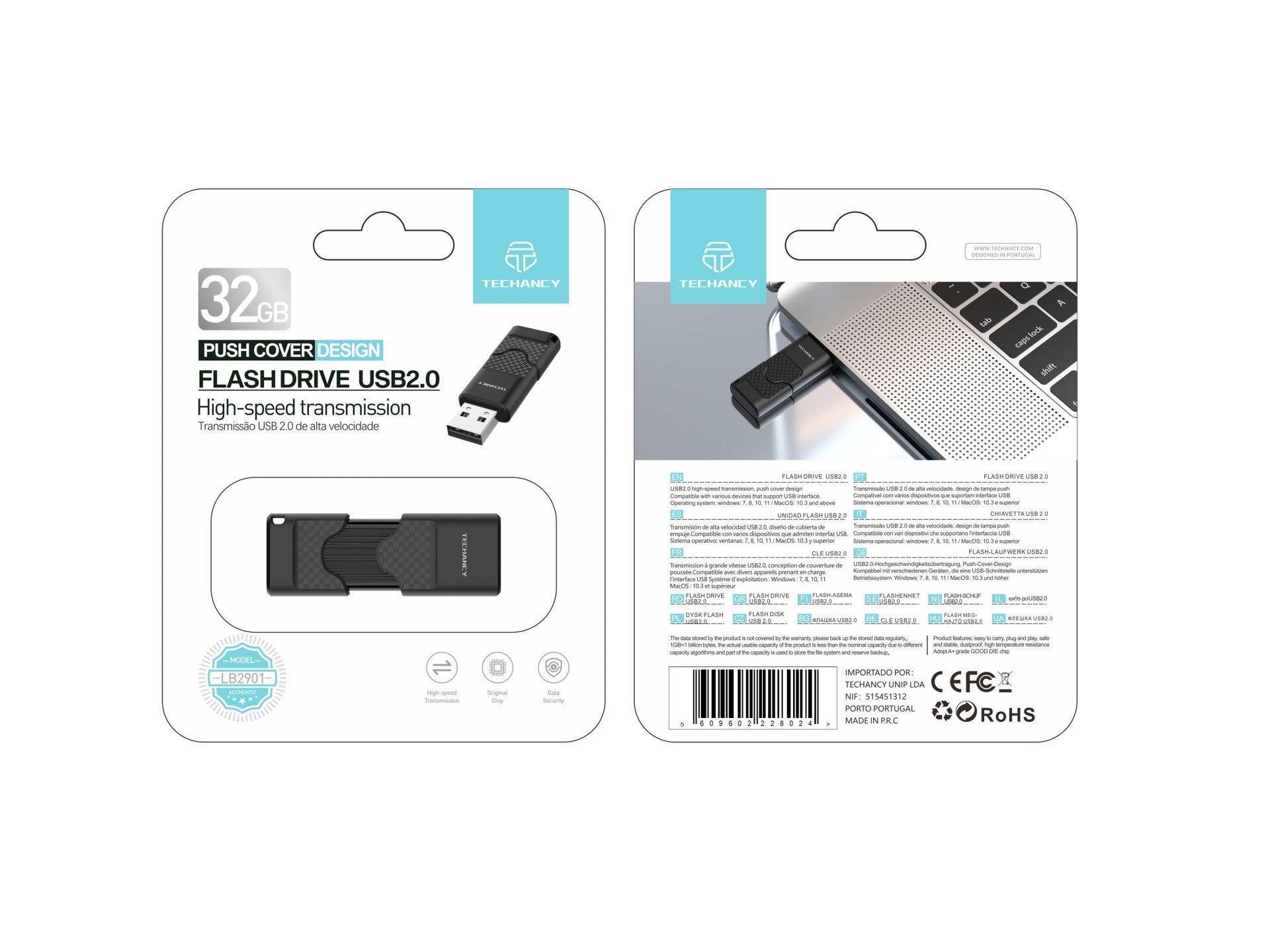Black 32GB USB flash drive with protective cap for secure data storage and universal computer compatibility. — view 4