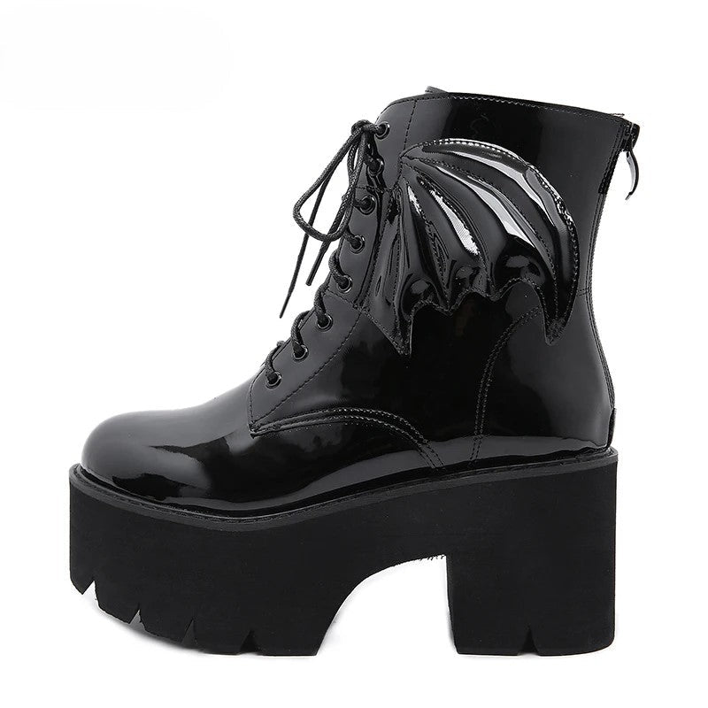 Bat Wing PVC Lace-up Ankle Platform Boot-3