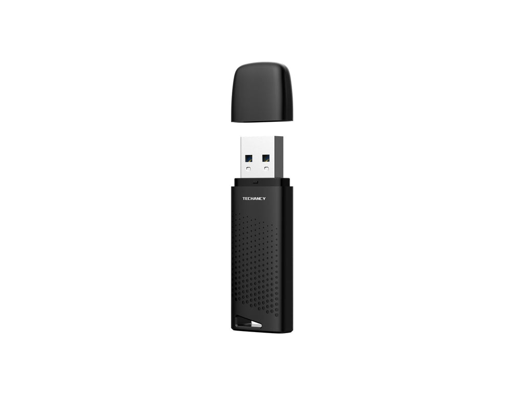 Black 16GB USB flash drive by Techancy featuring a durable ABS shell and compact portable design — view 2
