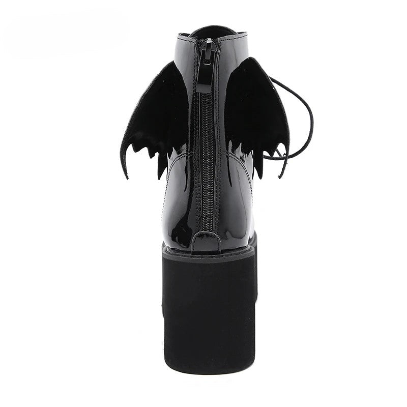 Bat Wing PVC Lace-up Ankle Platform Boot-4
