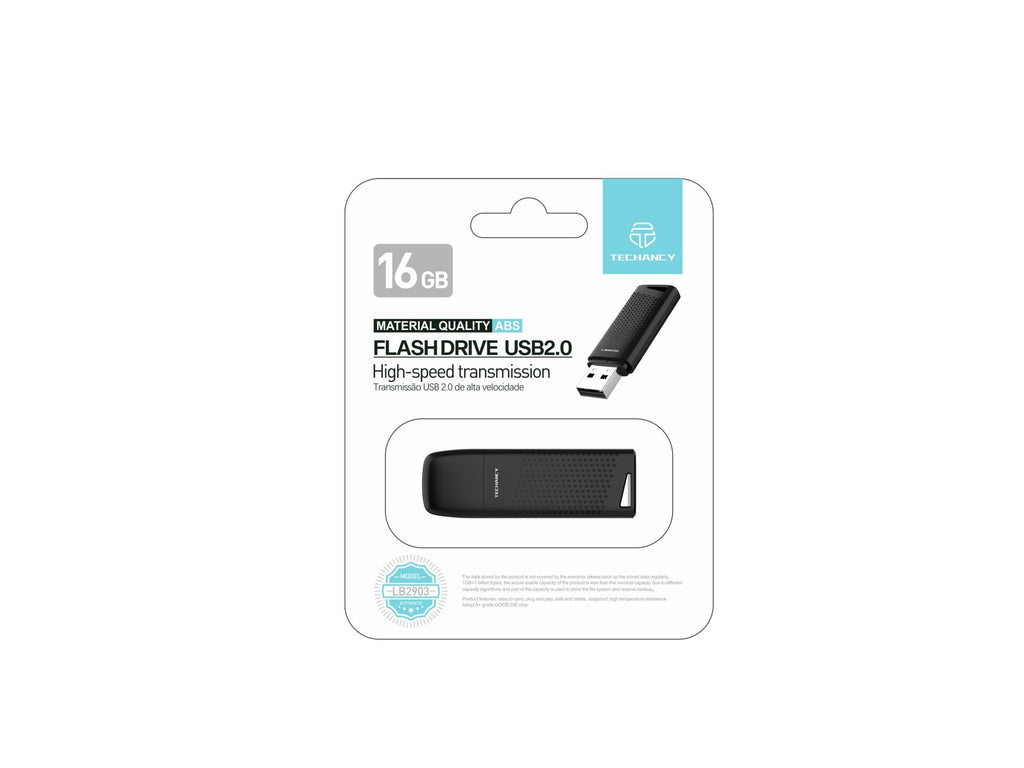 Black 16GB USB flash drive by Techancy featuring a durable ABS shell and compact portable design — view 5