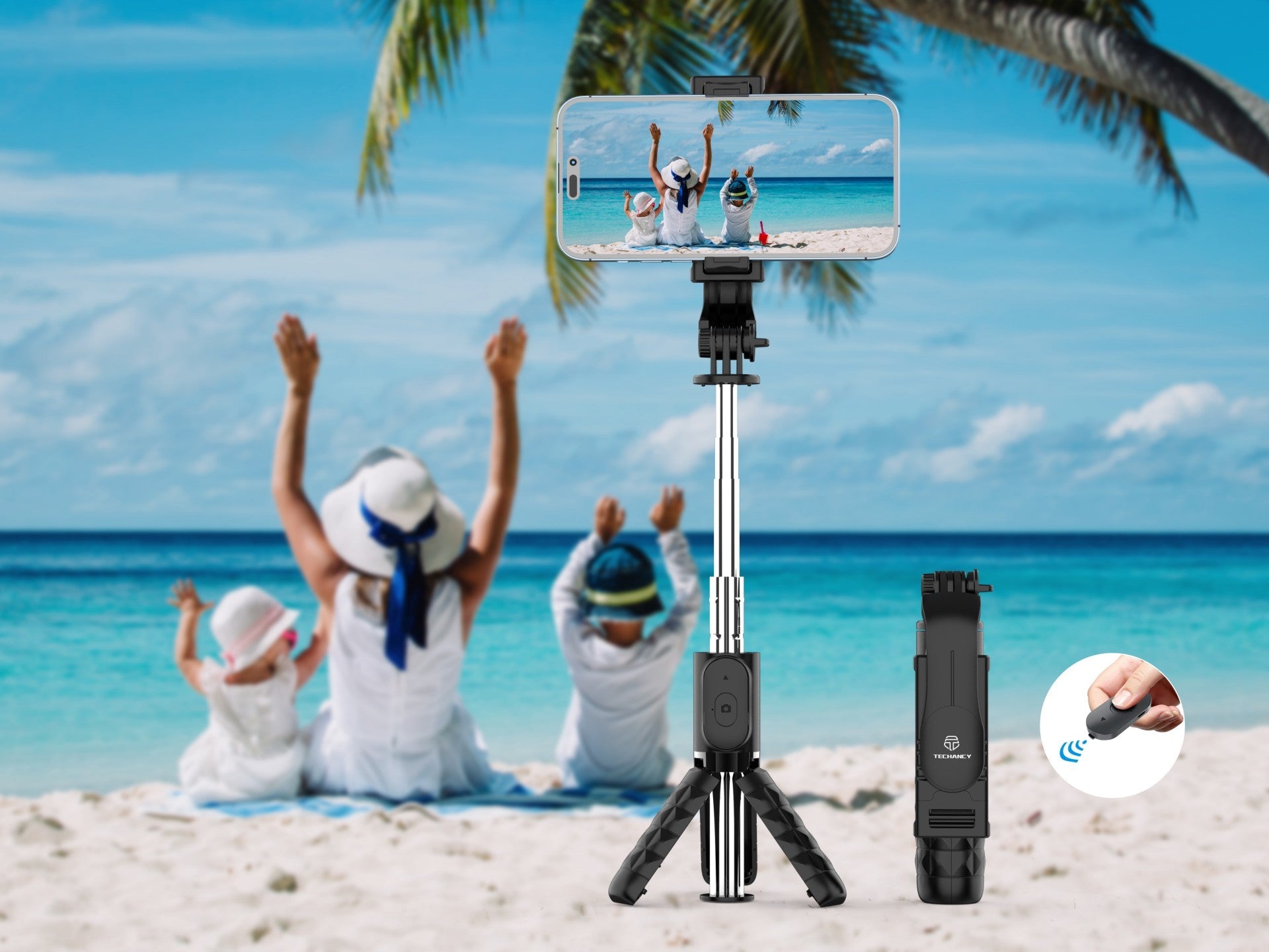 Black mini foldable smartphone selfie stick and tripod stand with wireless remote control — view 4