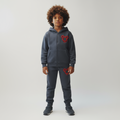 Boys navy blue cotton jogger set featuring a zip-up hoodie and matching elastic waist sweatpants