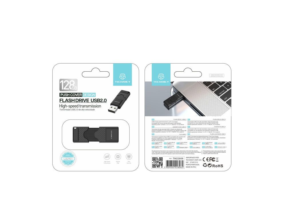 Black 128GB USB flash drive with protective press cap compact portable digital storage memory stick — view 4