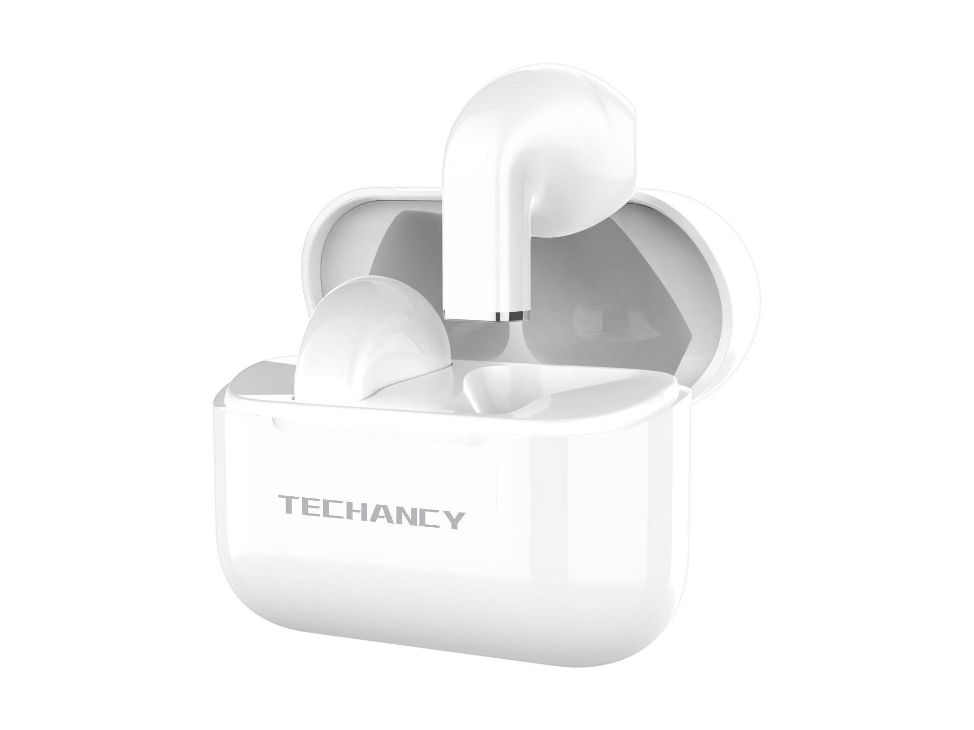 White true wireless Bluetooth earbuds and compact USB-C charging case for everyday listening. — view 2