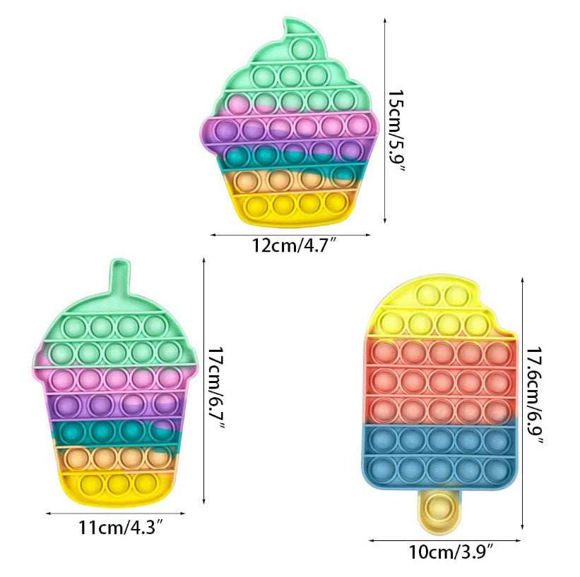 Jumbo ice cream shaped push pop sensory fidget toy in colourful soft food grade silicone — view 2