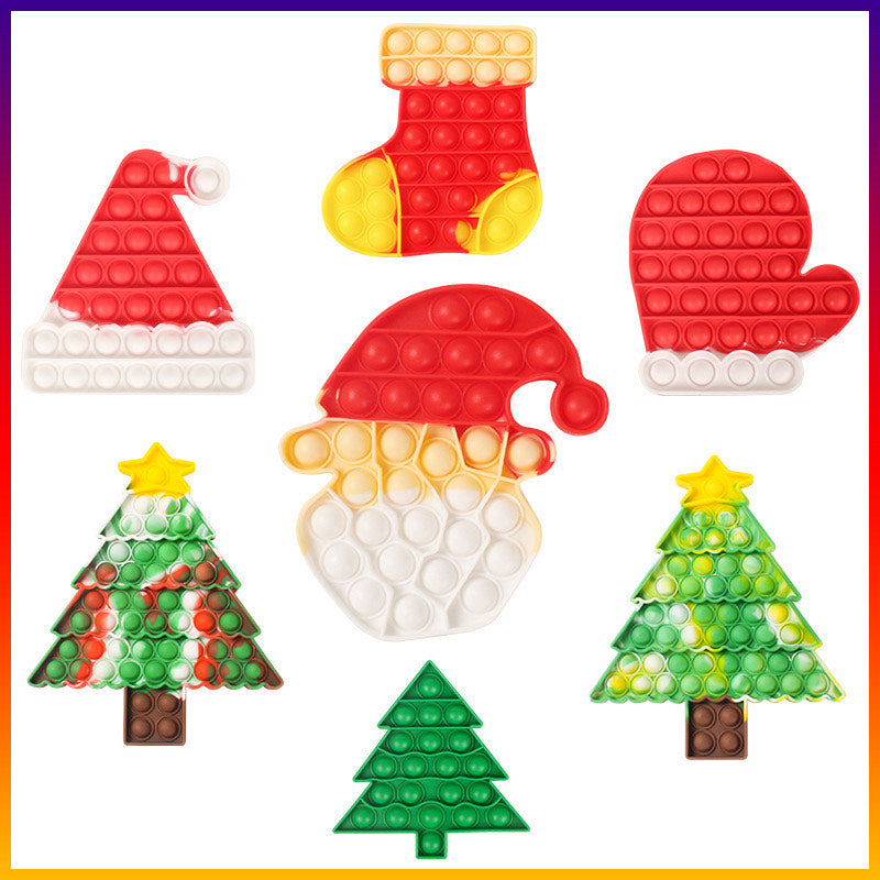 Jumbo Christmas push pop fidget sensory toy in festive green and red food-grade silicone