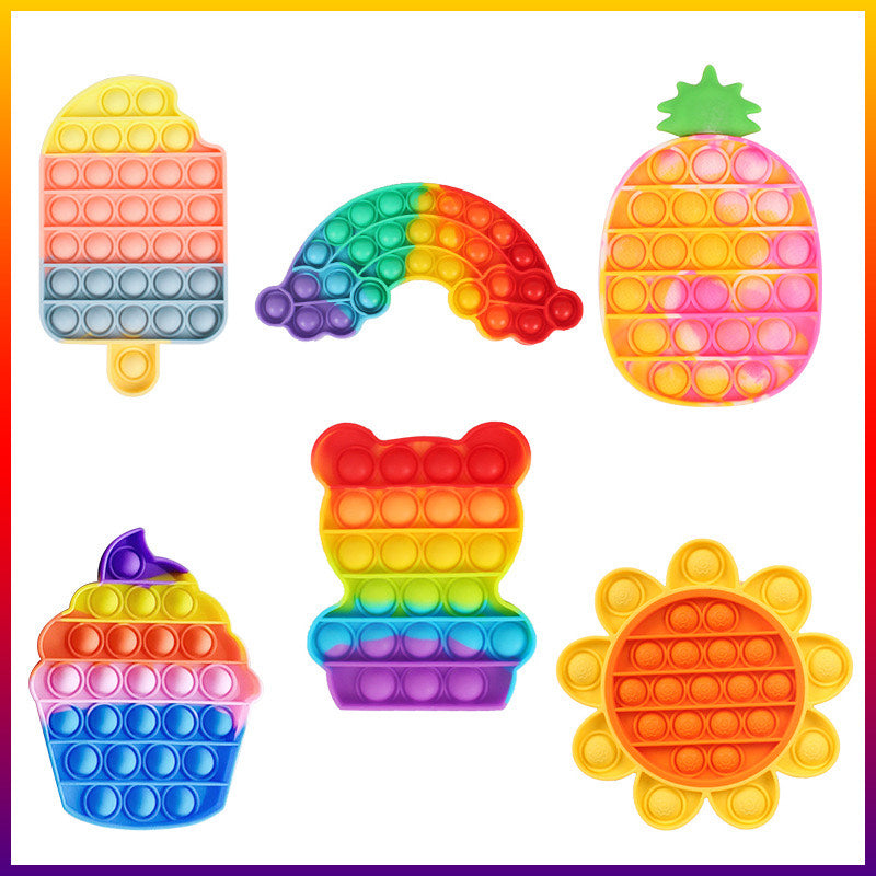 Jumbo rainbow push pop fidget sensory toy made of washable silicone for stress relief