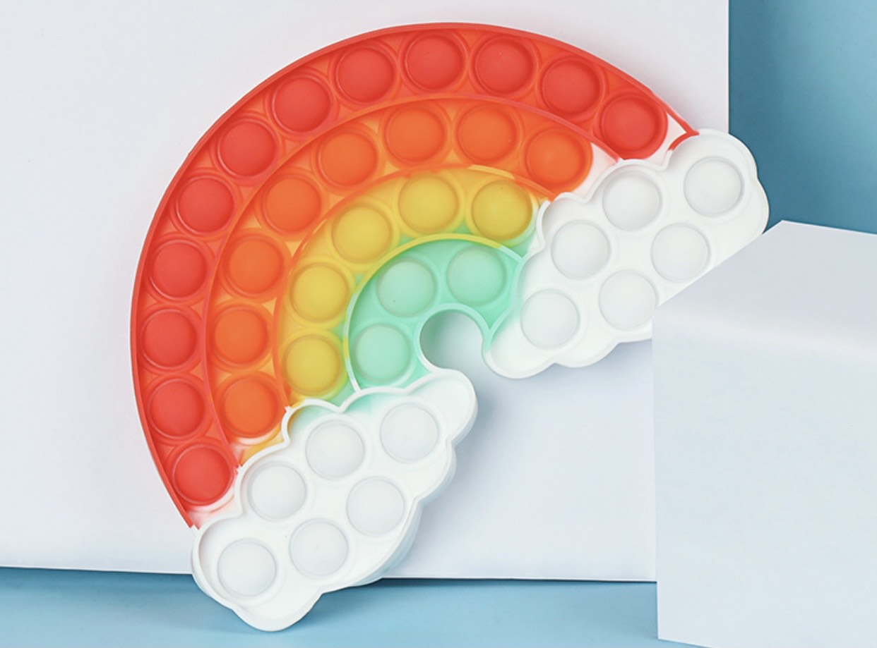 Jumbo rainbow cloud push pop fidget sensory toy made of flexible silicone — view 2