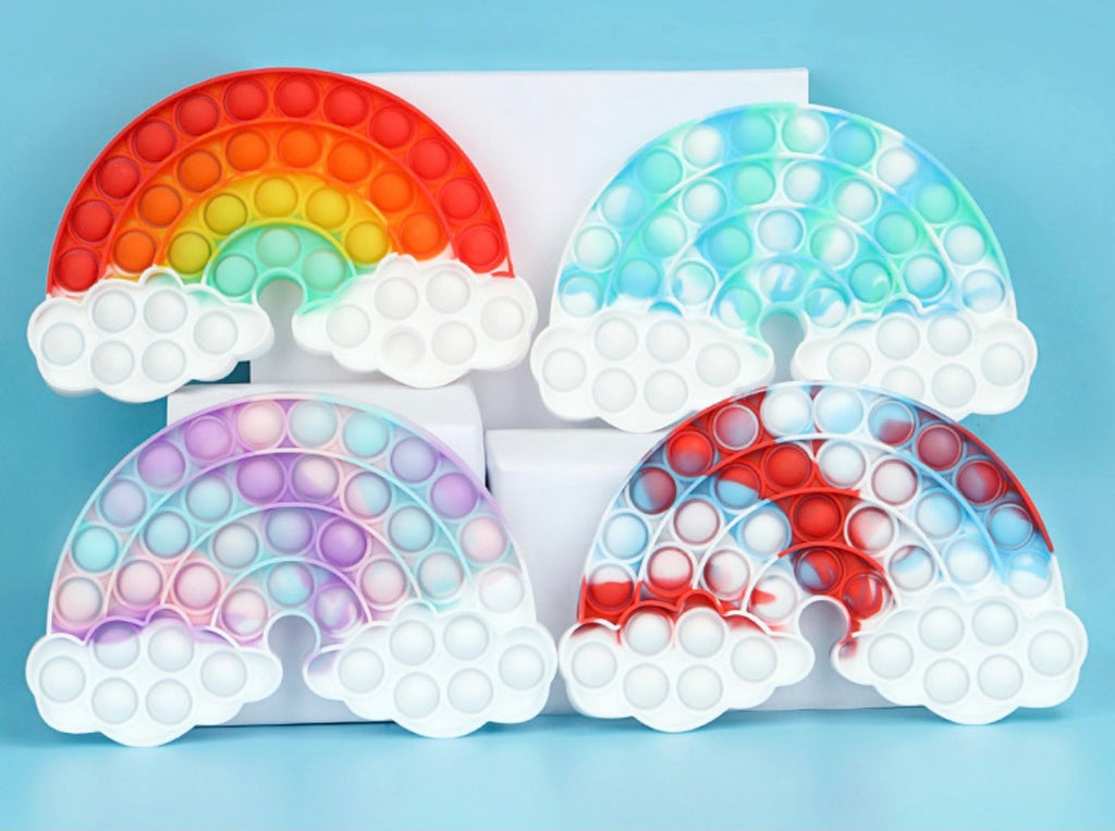 Jumbo rainbow cloud push pop fidget sensory toy made of flexible silicone